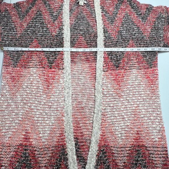 Lucky Brand Chevron Knit Southwestern Knit Fringe Duster Open Front Sweater L - Picture 9 of 13